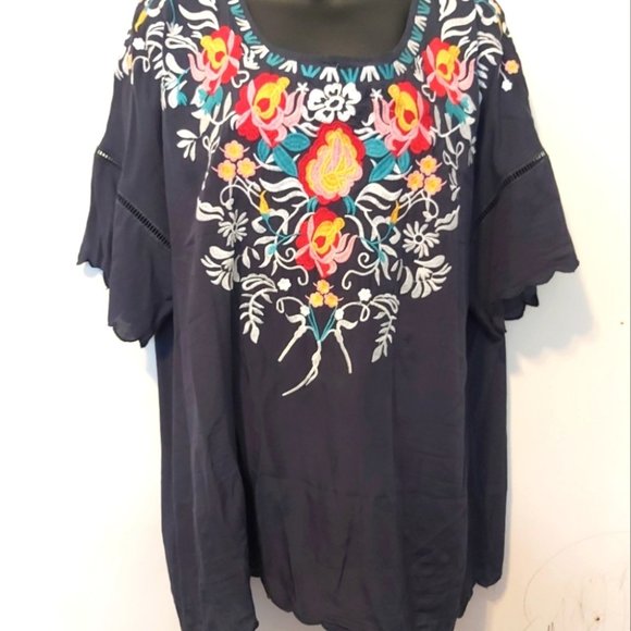 MISSLOOK | Women's Embroidered Top Dark Grey Size XL - Picture 1 of 8